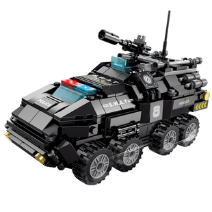 儿童益智拼装猛虎特警防爆车模型积木男孩子汽车战机玩具拼图礼物