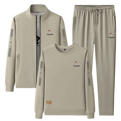 啄木鸟运动套装男士春秋季立领开衫休闲外套跑步服大码卫衣三件套