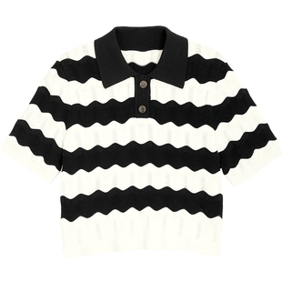 【弹力包容】MSLAN夏季时尚短袖Polo条纹宽松套衫上衣MFAN1105