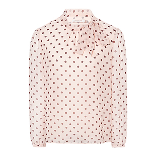 JESSIE2025年秋季新款波点风潮仿真丝雪纺上衣长袖飘带小立领衬衫