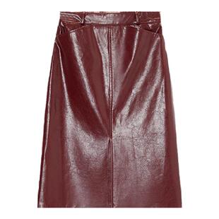 TKY SHOP安可拉红前开叉PU皮裙2025冬季新款高级感减龄酷飒半身裙