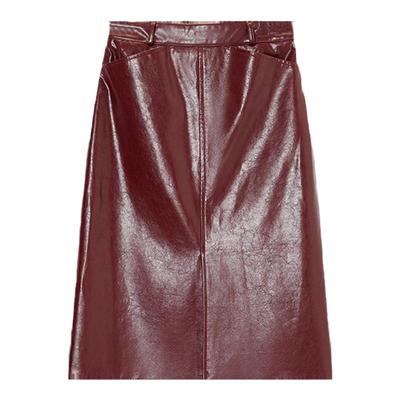 TKYSHOP前开叉复古PU半身裙