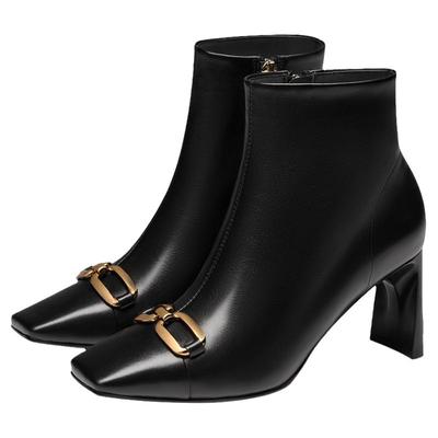 接吻猫通勤扁跟方头时装靴