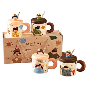 可爱马克杯带盖吸管杯家用陶瓷水杯办公室高颜值情侣对杯礼盒