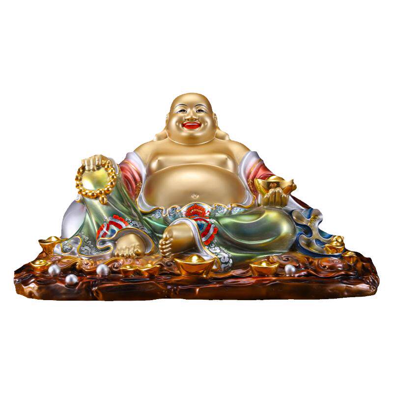 黄铜彩绘弥勒佛贴金笑佛神像摆件