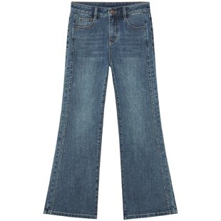 热风女士喇叭牛仔裤2025年秋季新款复古九分显高修身喇叭牛仔裤