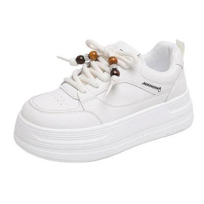 春季女真皮厚底小白鞋34码