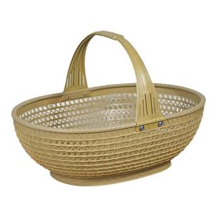 手提篮塑料纯色仿竹编购物篮买菜蓝塑料采摘草莓蔬菜水果红色竹色