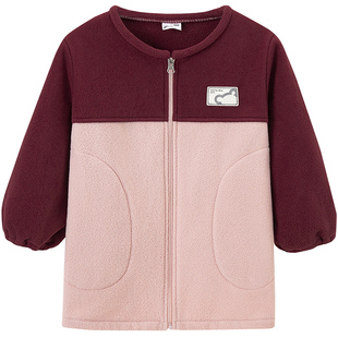 宝宝长袖摇粒绒罩衣儿童羽绒服外穿女童洋气防脏护衣吃饭围兜秋冬