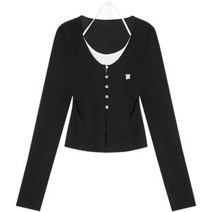 SALT.P可颜2025秋季新款假两件挂脖系带长袖针织衫女AC35360010