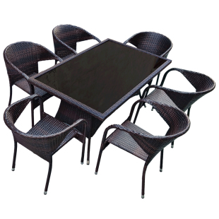 户外休闲桌椅院子里的藤椅阳台喝茶桌子组合花园餐椅休闲外摆长桌