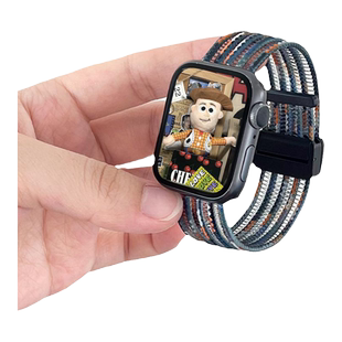 适用applewatchS11尼龙回环式表带9/10ultra官方同款2023彩虹星光苹果手表iwatch7/8/SE双节磁吸运动透气表带