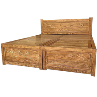 老榆木箱体床纯实木榻榻米箱体经济型储物柜双人床卧室原木高箱床