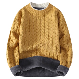 青少年秋冬季新款毛衣男孩初高中学生加绒加厚保暖大童打底针织衫