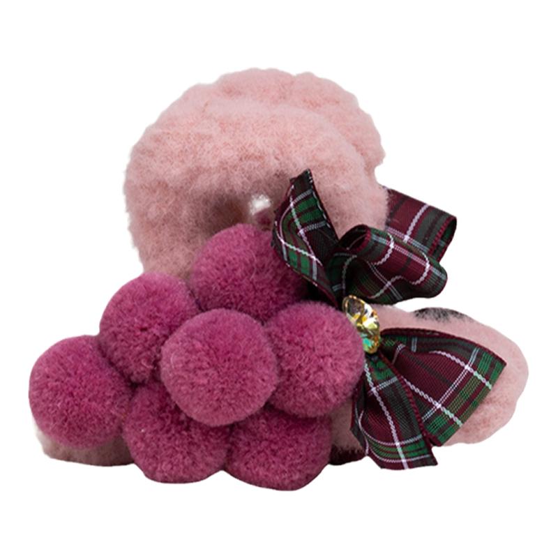 GUKUALI毛绒小葡萄蝴蝶结秋冬新品抓夹时尚简约百搭头饰小抓夹