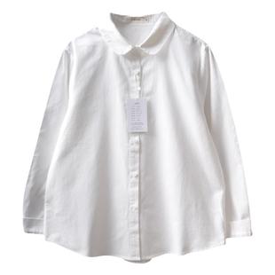 日系软妹经典款减龄可爱彼得潘娃娃领宽松百搭纯棉长袖衬衫上衣女