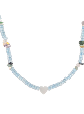 Hihipenny/莫奈花园珍珠天然石项链女七彩碎石夏天小清新串珠颈链