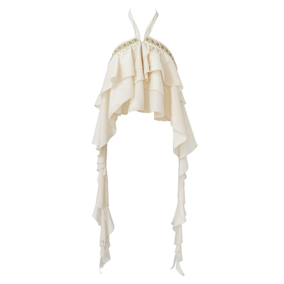 Cello Sonata25春夏新款 民族风织带真丝醋酸荷叶边挂脖上衣