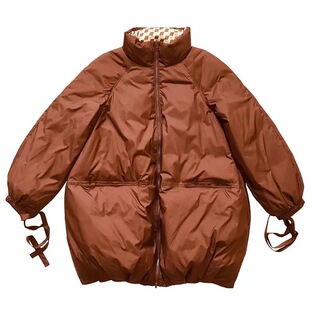 新款摩多伽格中款白鸭绒羽绒服双面穿系带简约轻薄舒适立领21319