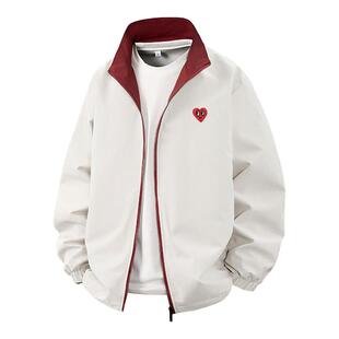 查尔斯桃心 教练夹克男2026新款防风防水立领春秋季纯色宽松外套