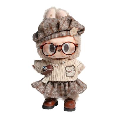 马卡龙精致棕色百褶裙玩偶公仔衣服装饰labubu拉布布潮玩手工娃衣