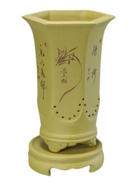宜兴紫砂带托古典盆景兰花盆