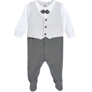 现货英国NEXT童装新款春男宝宝灰色领结假两件礼服连体衣哈衣拍照