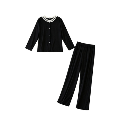 猫人纯棉睡衣女带胸垫春秋款