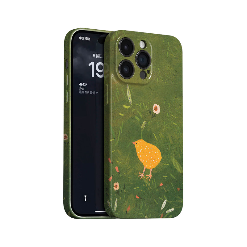 草地小鸡~清新可爱简约ins适用苹果17promax手机壳iphone16华为nova14小米15opporeno13艺术vivox200一加ace5