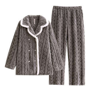 悦内睡衣女款秋冬季冬款珊瑚绒加厚加绒法兰绒家居服轻奢风高级感