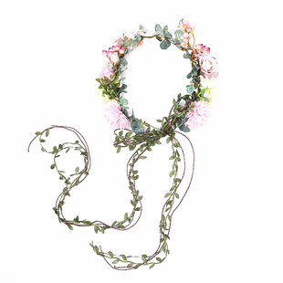 韩式森系度假新娘花环头纱花童头环结婚发饰拍照头花婚纱礼服配饰