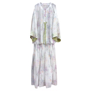 十里七巷 葡萄柚 天丝圆领衫松紧半裙套装印花原创改良通勤汉服夏