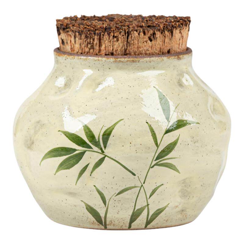 手绘筱竹陶瓷茶叶罐软木盖小号普洱茶储存罐家用密封防潮茶具中式