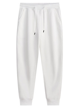 白色束脚卫裤男女宽松运动长裤