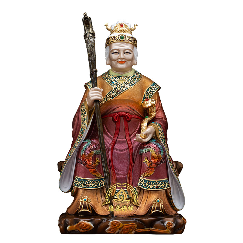 铜彩绘土地公婆供奉招财摆件