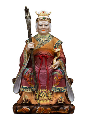 铜彩绘土地公婆供奉招财摆件