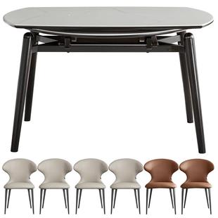 全友家居现代轻奢可折叠多功能微晶石餐桌椅组合客厅不锈钢腿圆桌