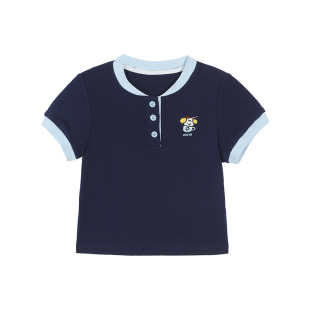 小O宝童装 宝宝亨利领短袖t恤2026夏季新款女童薄款撞色透气上衣