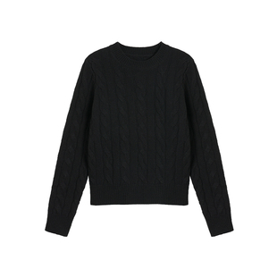 Maven Lin 立体绞花100羊毛针织上衣女秋冬新款宽松麻花圆领毛衣