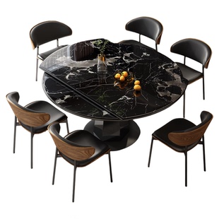 微晶石轻奢天然大理石可伸缩方圆俩用超晶石小户型折叠餐桌椅组合