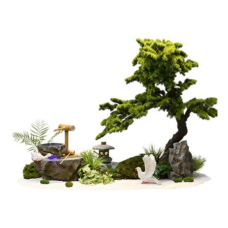 玄关楼梯下仿真绿植流水摆件定制