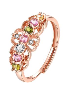 碧玺戒指女纯银镀金轻奢气质开口