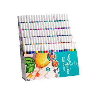 真彩丙烯马克笔不透色可叠色儿童水彩笔笔芯小学生美术专用幼儿园无毒可水洗24/80色丙稀画笔白色高光防水diy