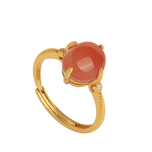 天然南红蛋面开口纯银戒指女国风红玛瑙玉石红色宝石新年过年礼物