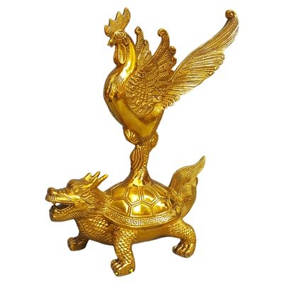 黄铜风水龙龟鸡金鸡独立鳌头摆件