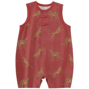 宝宝夏装男宝百天衣服女宝国风背心连体衣夏季无袖薄款婴儿外出服