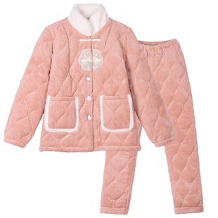 睡衣女冬加厚三层夹棉超厚巨厚可外出穿洋气新款新中式国风家居服