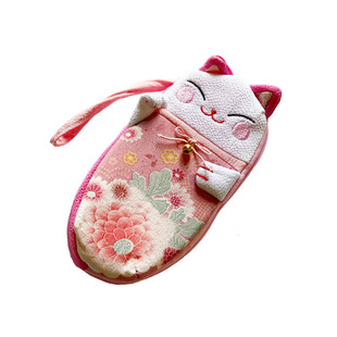 招财猫创意零钱包日本和风布艺真丝可爱猫拎手袋眼镜太阳镜布套袋