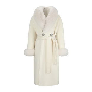 ARTE PURA2025秋冬新款米白色毛毛翻领钻扣羊毛大衣加厚保暖外套