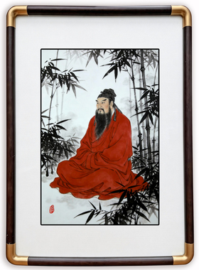 四九艺社 新中式红衣高士墨竹陶瓷板画 书房茶室清雅高洁装饰画
